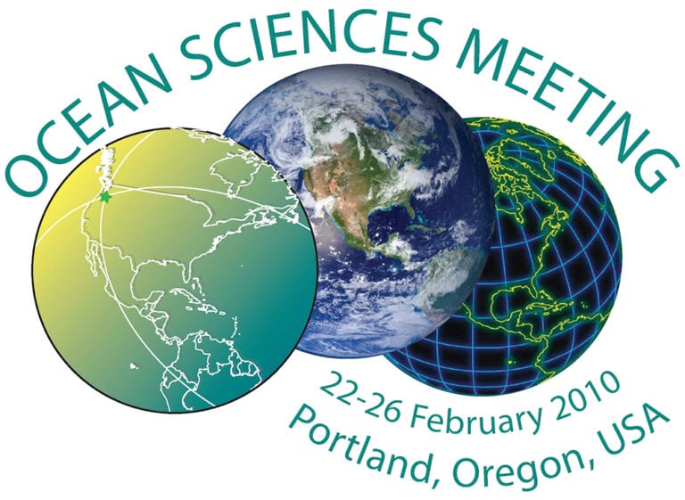 Satellite globe with network overlays promoting Ocean Sciences Meeting 2010.