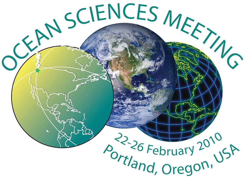 Satellite globe with network overlays promoting Ocean Sciences Meeting 2010.