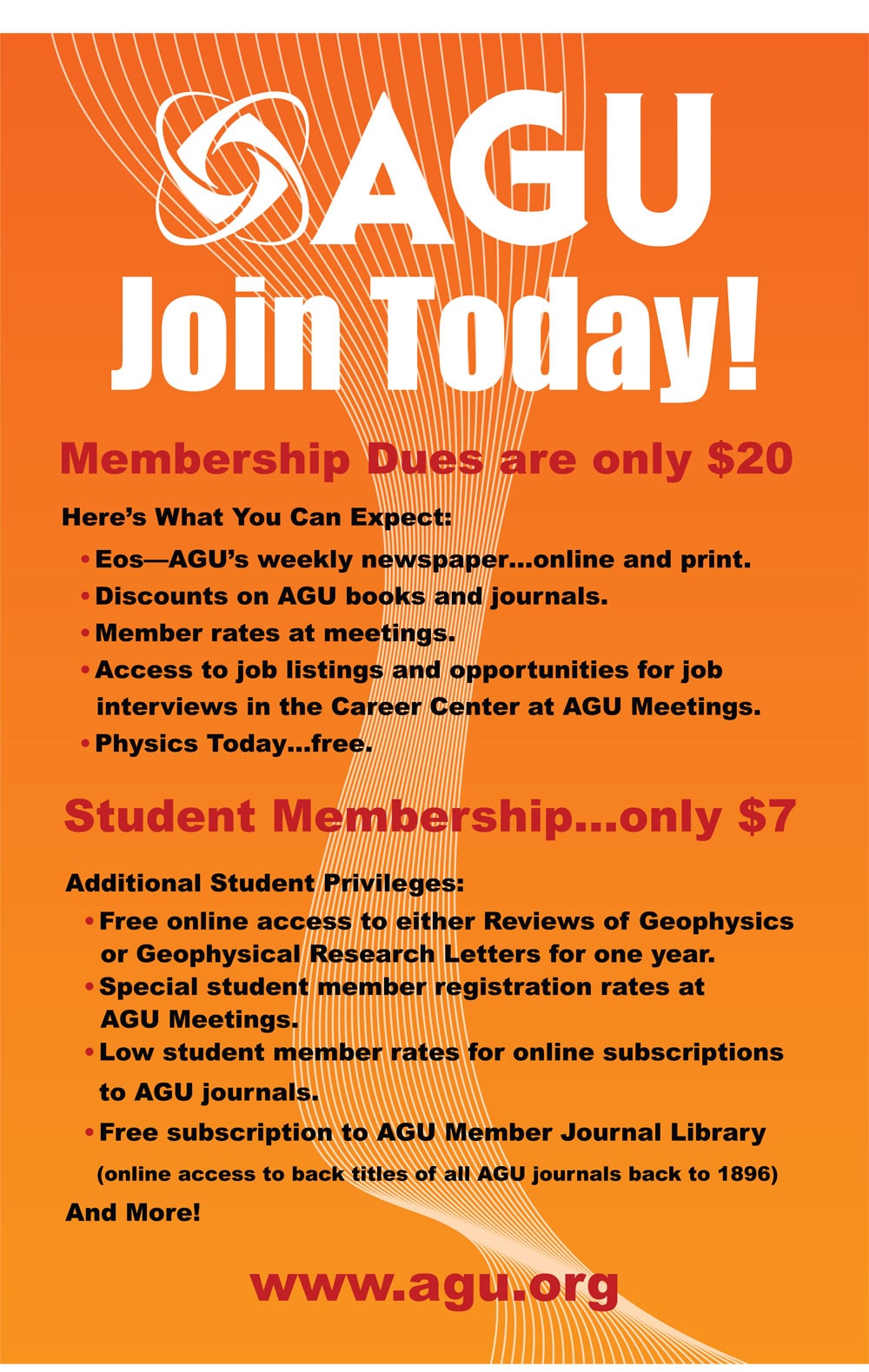 AGU membership promotion poster with bold, modern graphic design for branding and marketing campaigns.