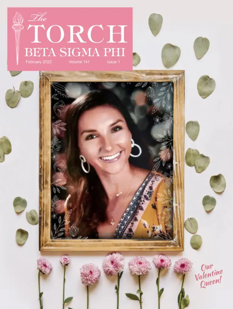 Portrait of a smiling woman in a decorative frame with floral accents.