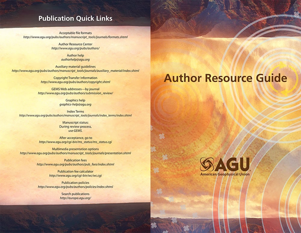 Cover of a geoscience author resource guide with abstract orange and yellow background.