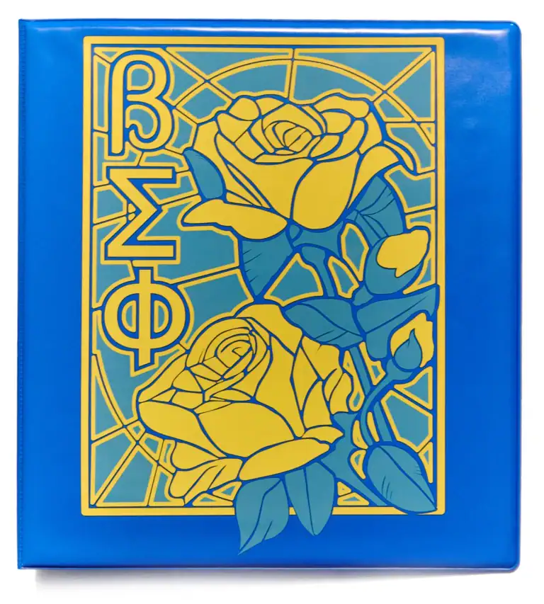 Bright blue and yellow artistic graphic design with roses and geometric elements for corporate branding.
