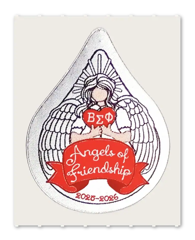 Commemorative foil sticker depicting an angel in reflective metallic print, designed as a keepsake symbolizing honor and remembrance.