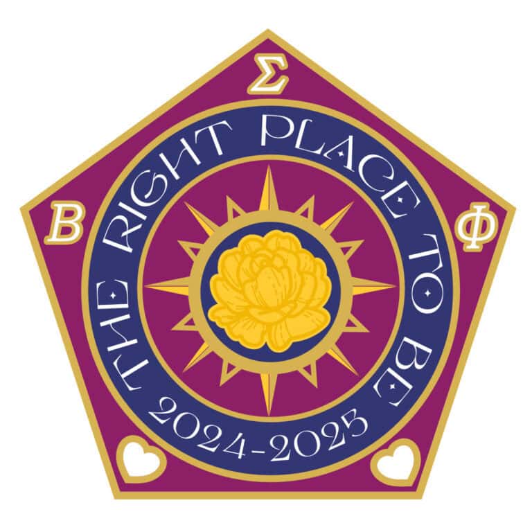 High school omega fraternity badge graphic design featuring bold colors and intricate illustration for branding and visual storytelling.