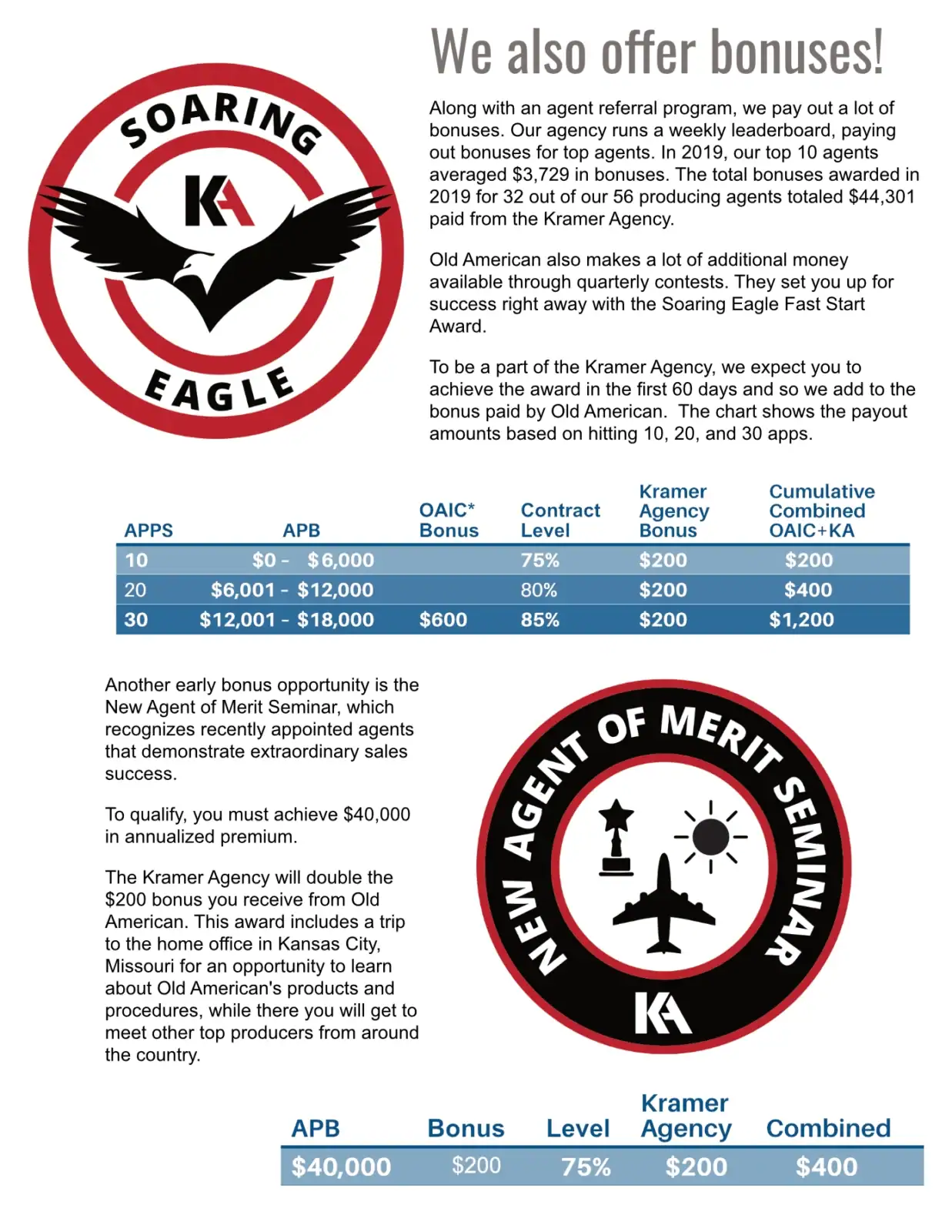 Kramer Eagle logo with eagle and red circle, black and white design.