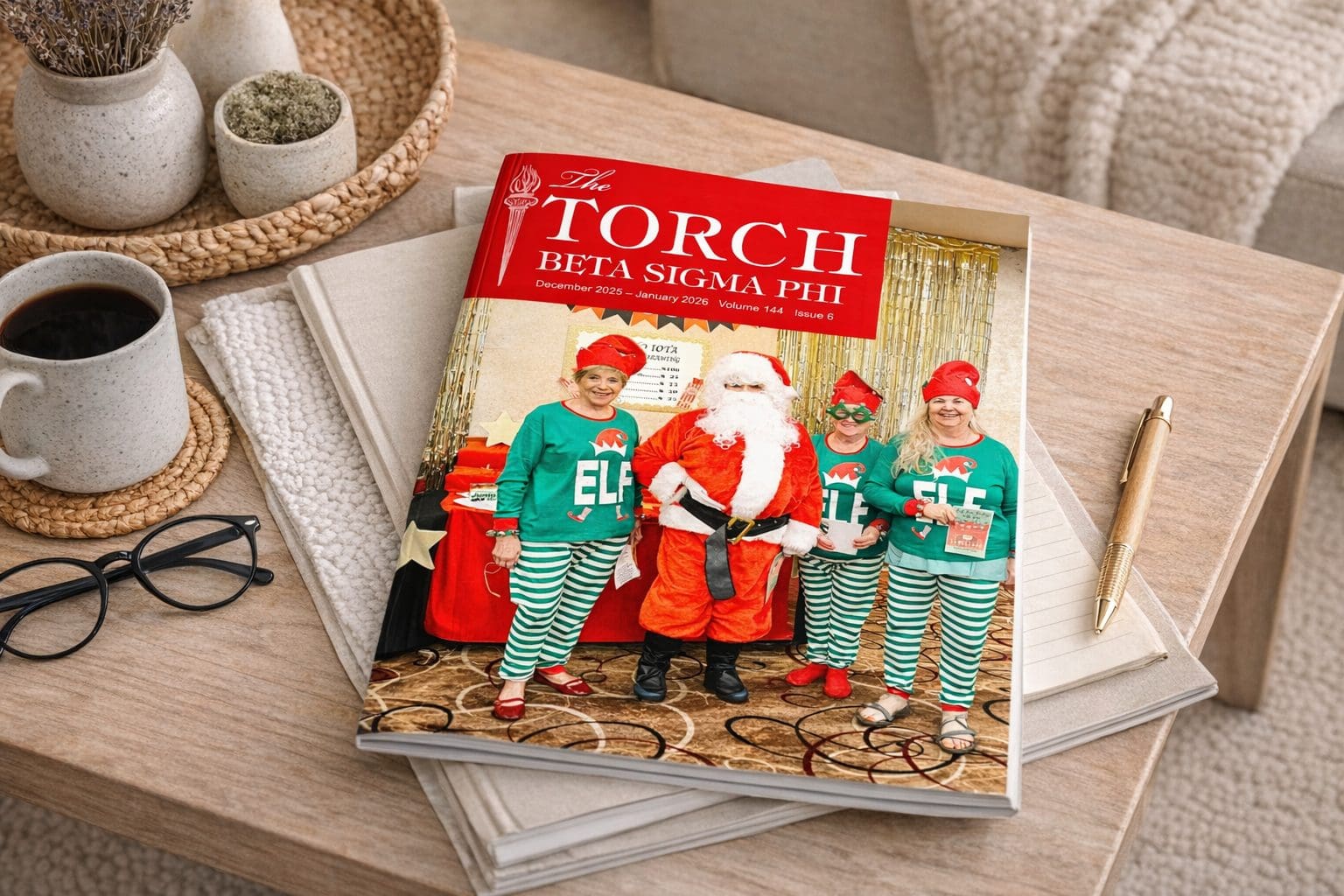 Festive magazine cover featuring children and Santa Claus for holiday celebration.