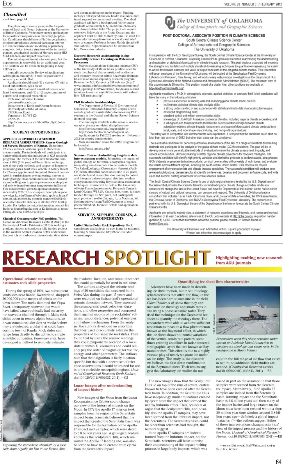 Graphic design layout featuring a research spotlight with an article and images.