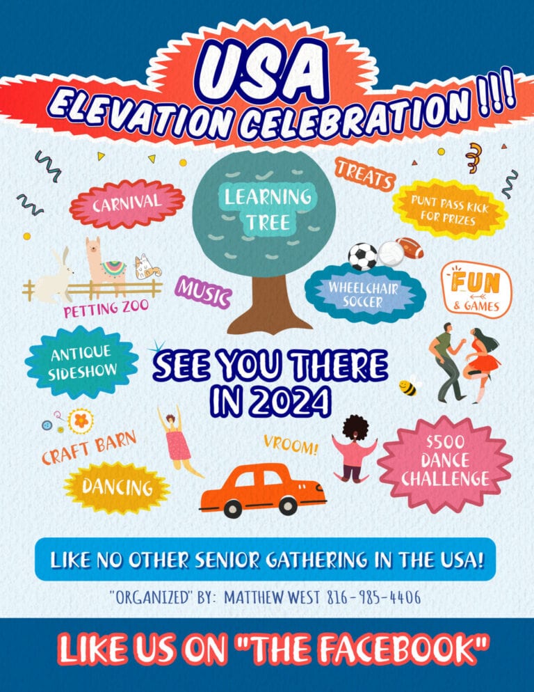 USA elevation celebration with colorful event icons and text.