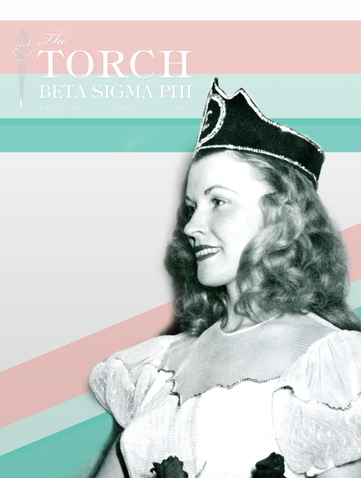A woman wearing a graduation cap and gown, smiling confidently against a pastel geometric background.