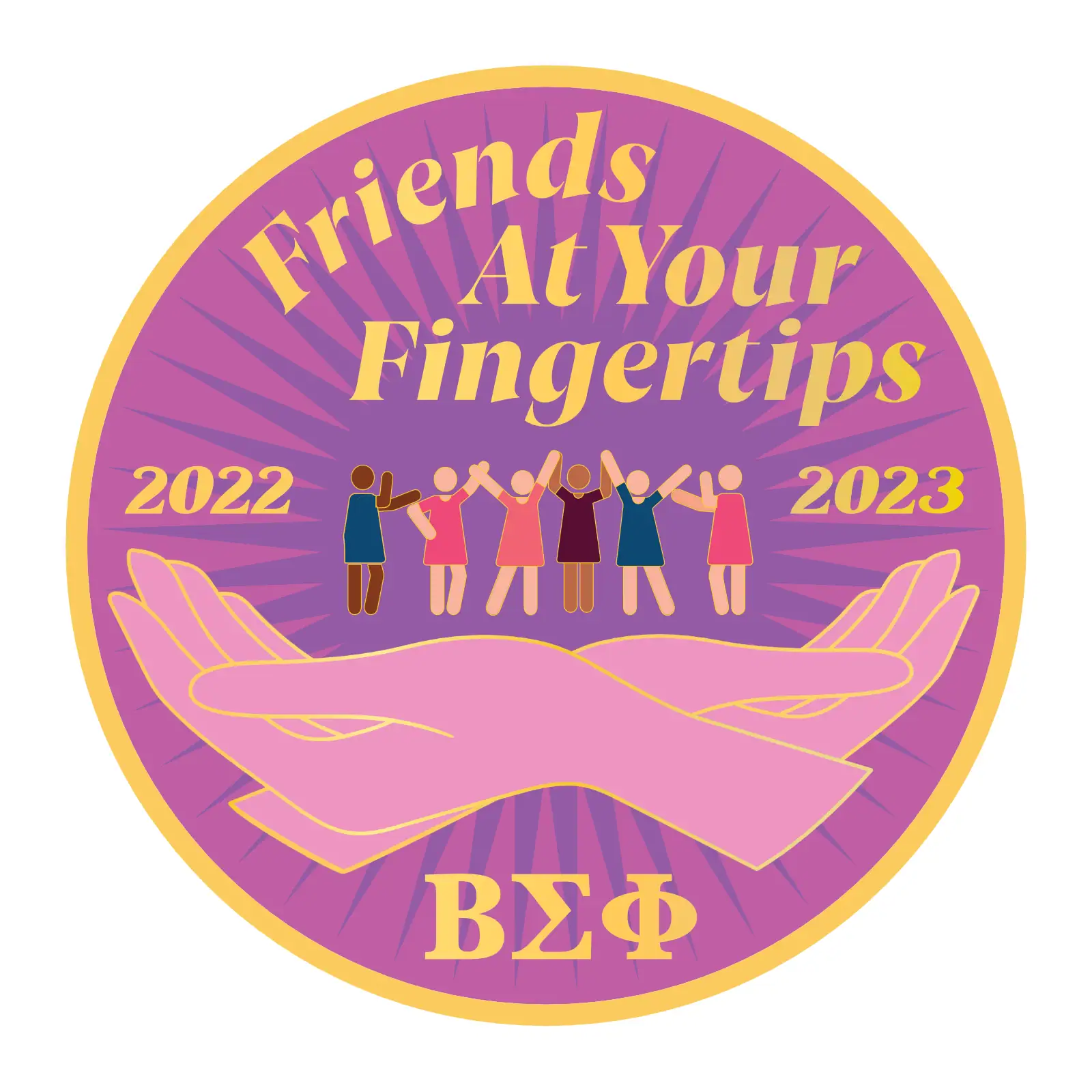 Diverse group of women holding hands with a purple background, emphasizing unity and community.