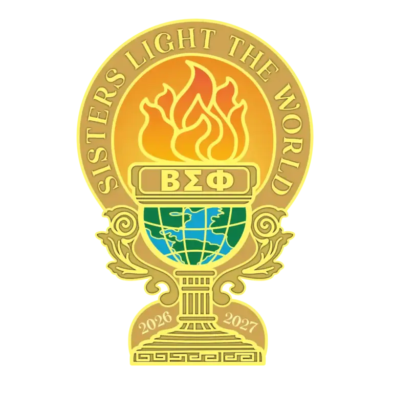 Lighted emblem with flame, globe, and Greek letters, symbolizing global unity and enlightenment in g.