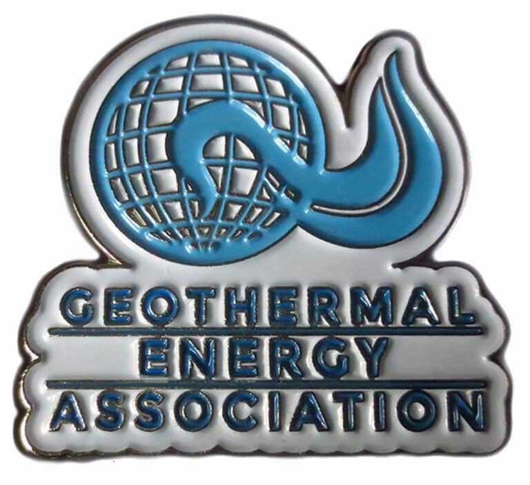 Blue and white energy-themed logo with globe design and text for a science and energy organization.