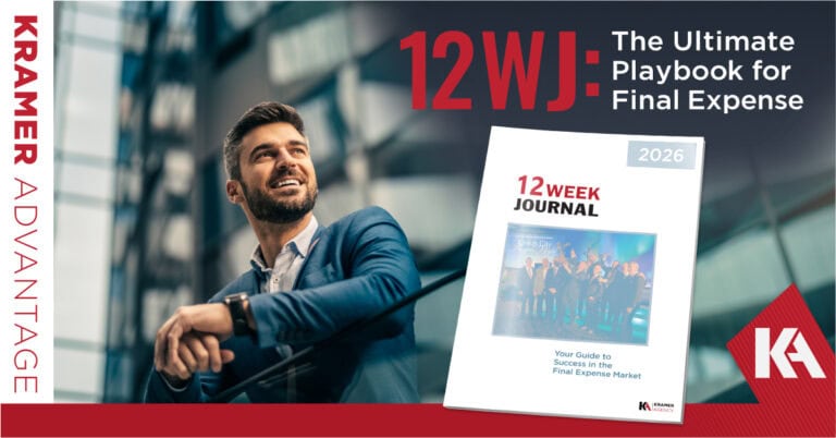 Business professional smiling with a journal on final expense planning.