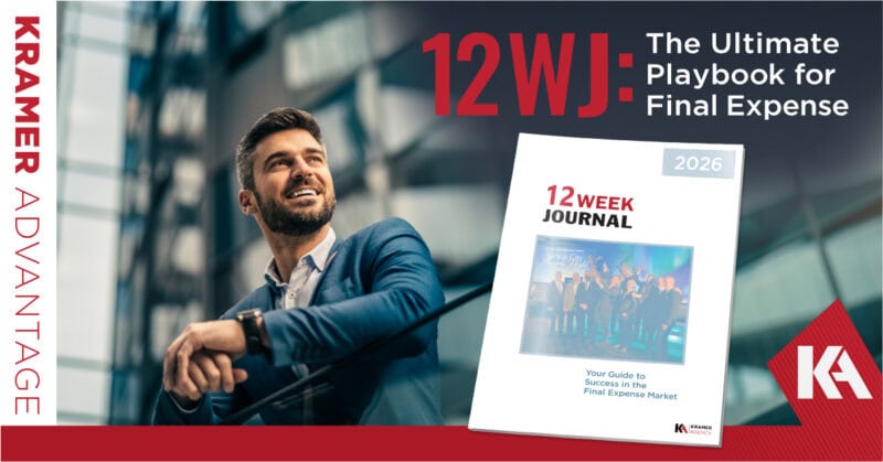 Business professional smiling with a journal on final expense planning.