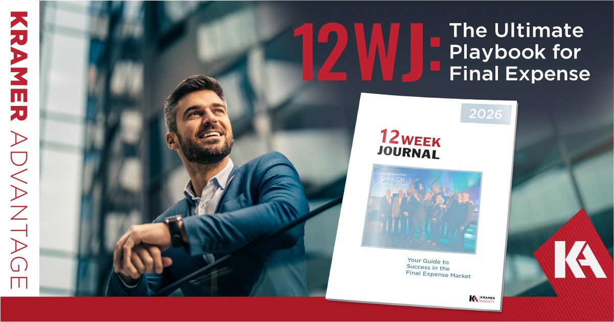 Business professional smiling with a journal on final expense planning.