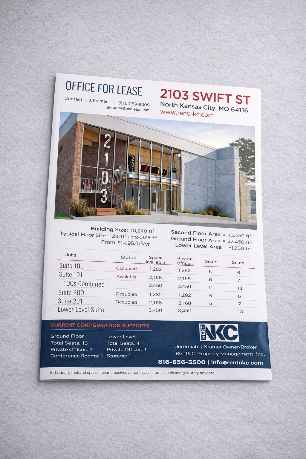 Modern commercial building exterior with large windows and signage.