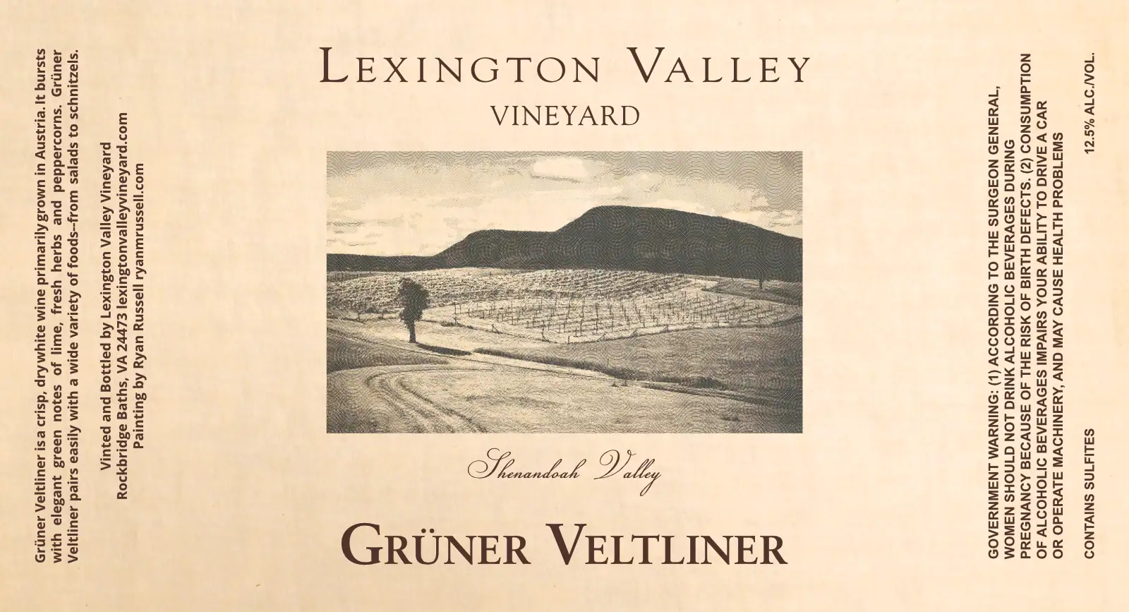 A lush vineyard landscape with rolling hills and a solitary figure walking along a dirt path.