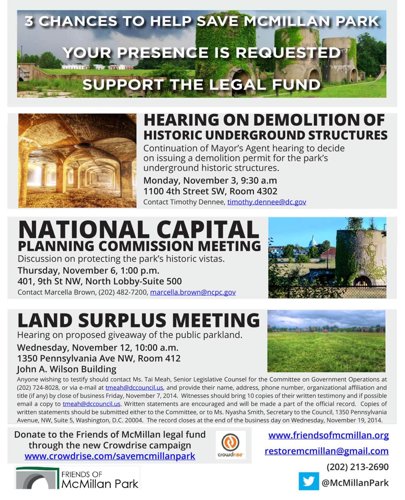 Save McMillan Park legal campaign graphic design and branding illustration for community support.