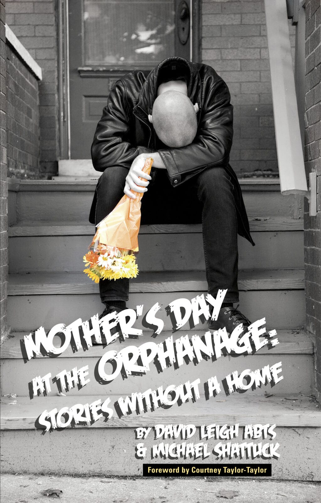 Book Jacket Design with a man sitting on stairs holding a bouquet, representing emotional storytelling and empathy in visual marketing.