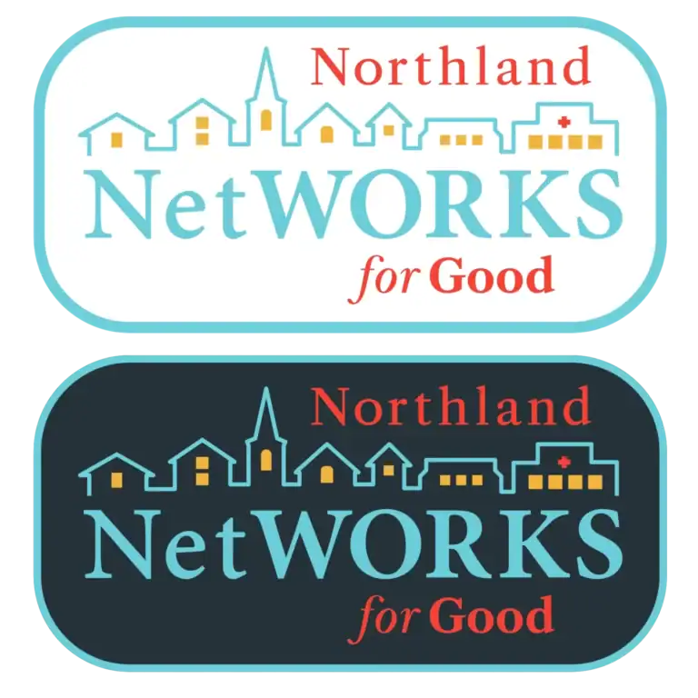 Affordable community network logo with house icons and a church steeple, emphasizing connectivity an.