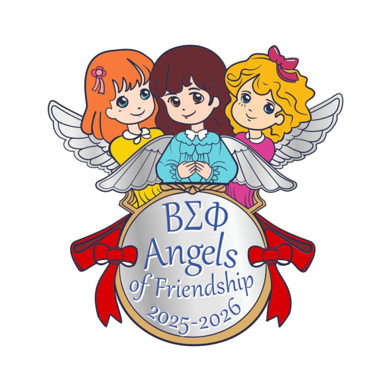 Cute cartoon angels representing brand identity and marketing campaign visuals for a friendship organization.