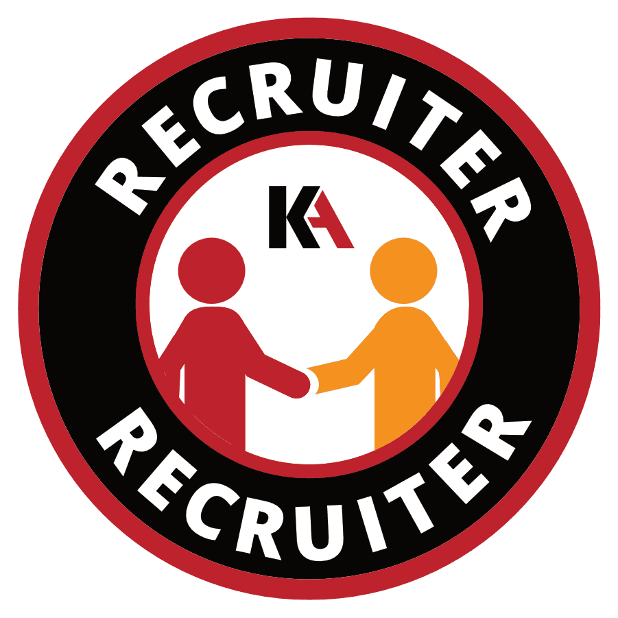 Circular badge with handshake icon and "Recruiter" text for hiring process.