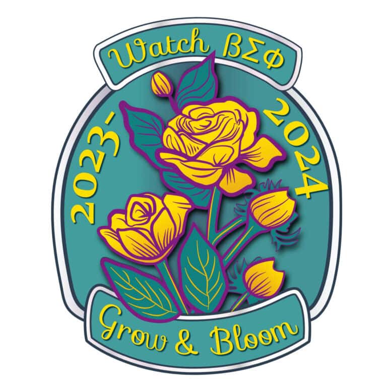 Vibrant floral badge design for 2024 branding, showcasing innovative visual strategy and marketing campaign elements.