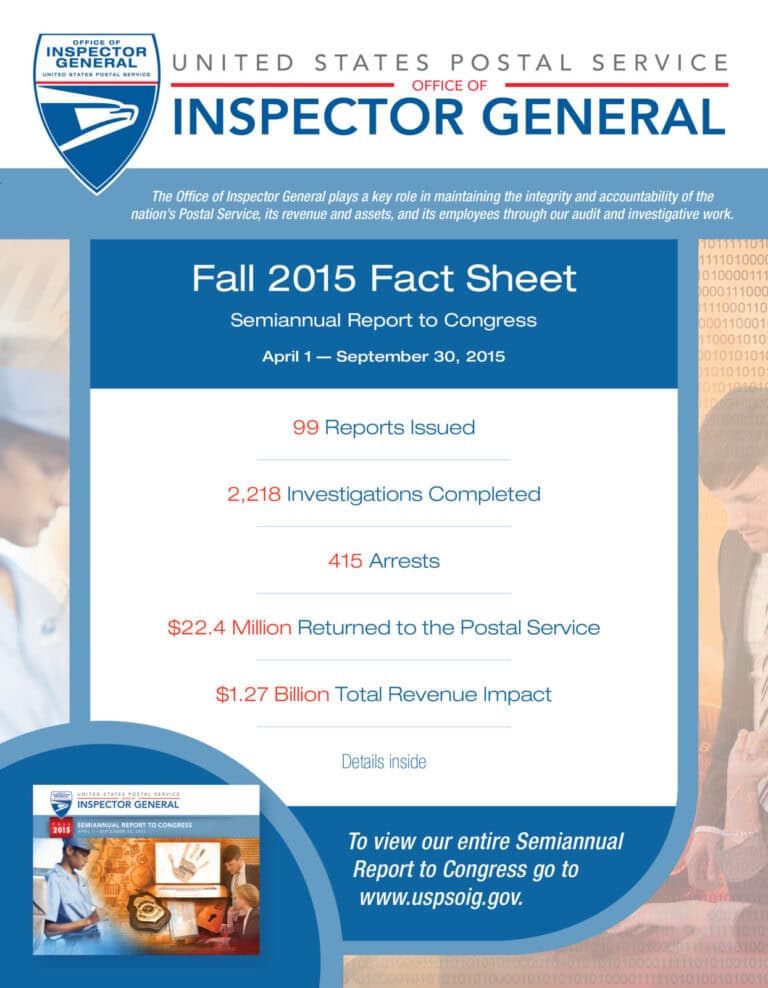 Official government poster showcasing semiannual report data with bold graphic elements.