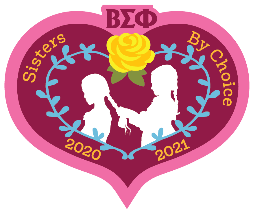 Silhouette illustrations of two sisters with a yellow flower, representing brand development for a family-focused campaign.