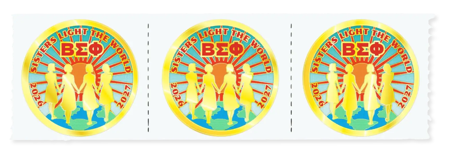 Circular graphic with stylized figures and bold text in bright colors.