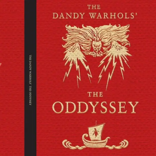 Book cover with a lion's head and lightning bolts, red background, sailing ship at bottom.