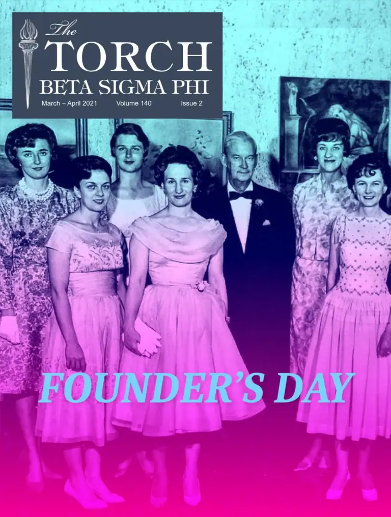 Group of women and a man dressed formally, celebrating Founder’s Day in a vintage-themed setting.