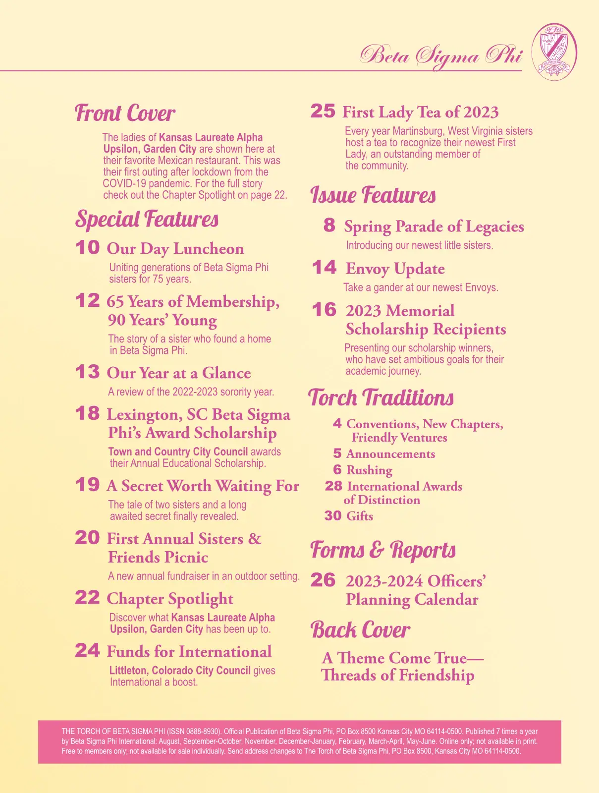 Graphic design of a magazine cover with event highlights and feature articles.