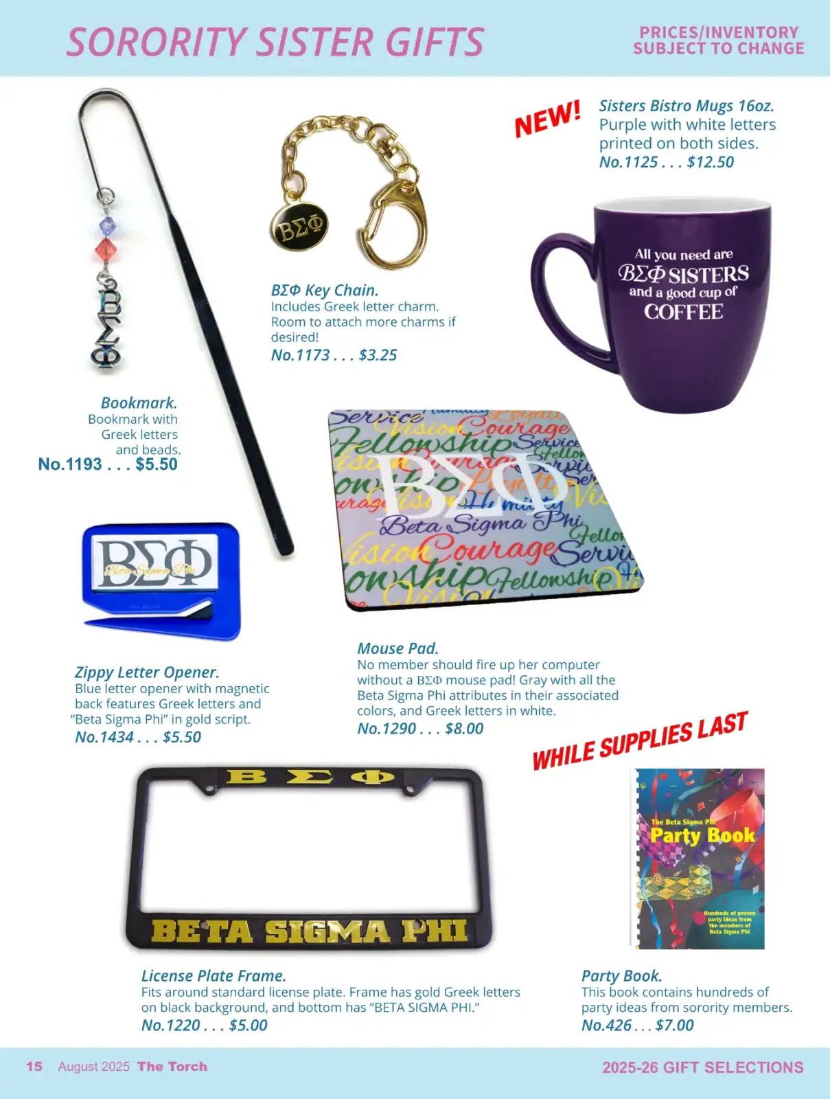 Sorority sister gifts with Greek letters and themed accessories.
