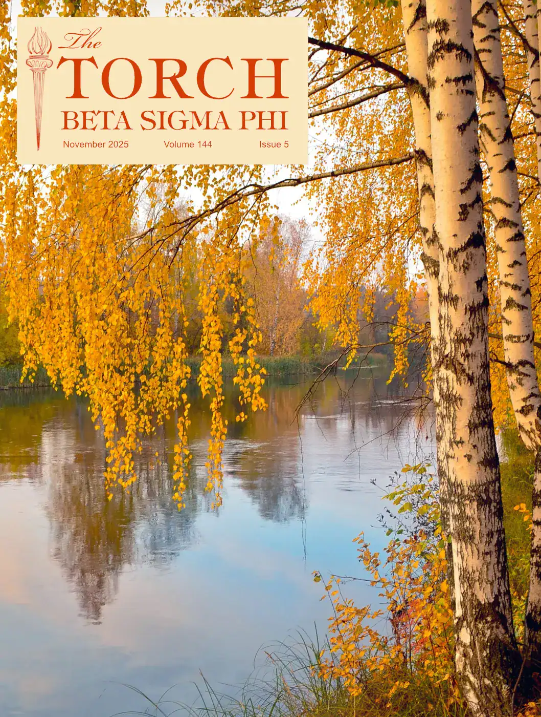 Layout and design for a women’s organization magazine, cover featuring a fall scene.