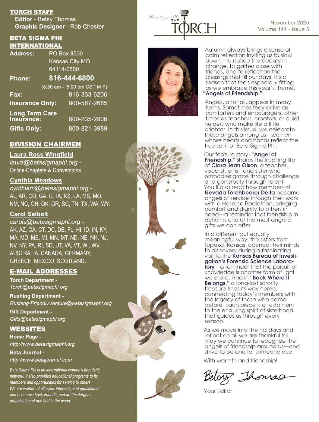 Editorial page layout featuring the Editor's Letter for a women's organization publication.