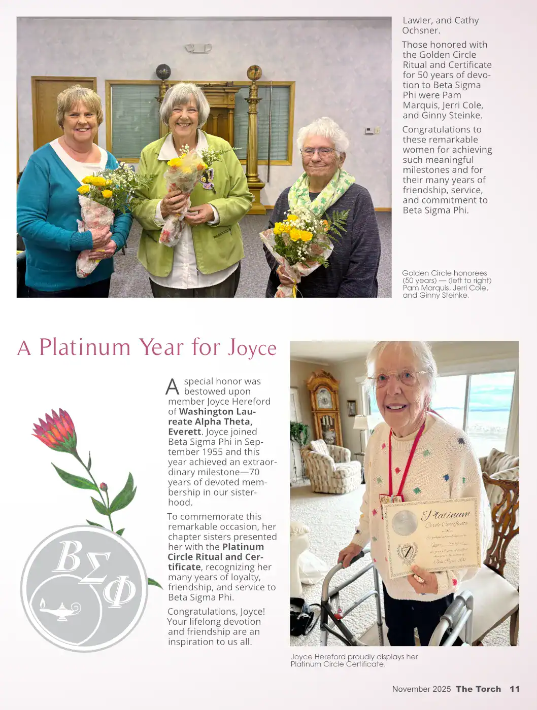 Editorial awards spread titled “Honoring Sisters within the Circle,” designed for a women’s organization publication.