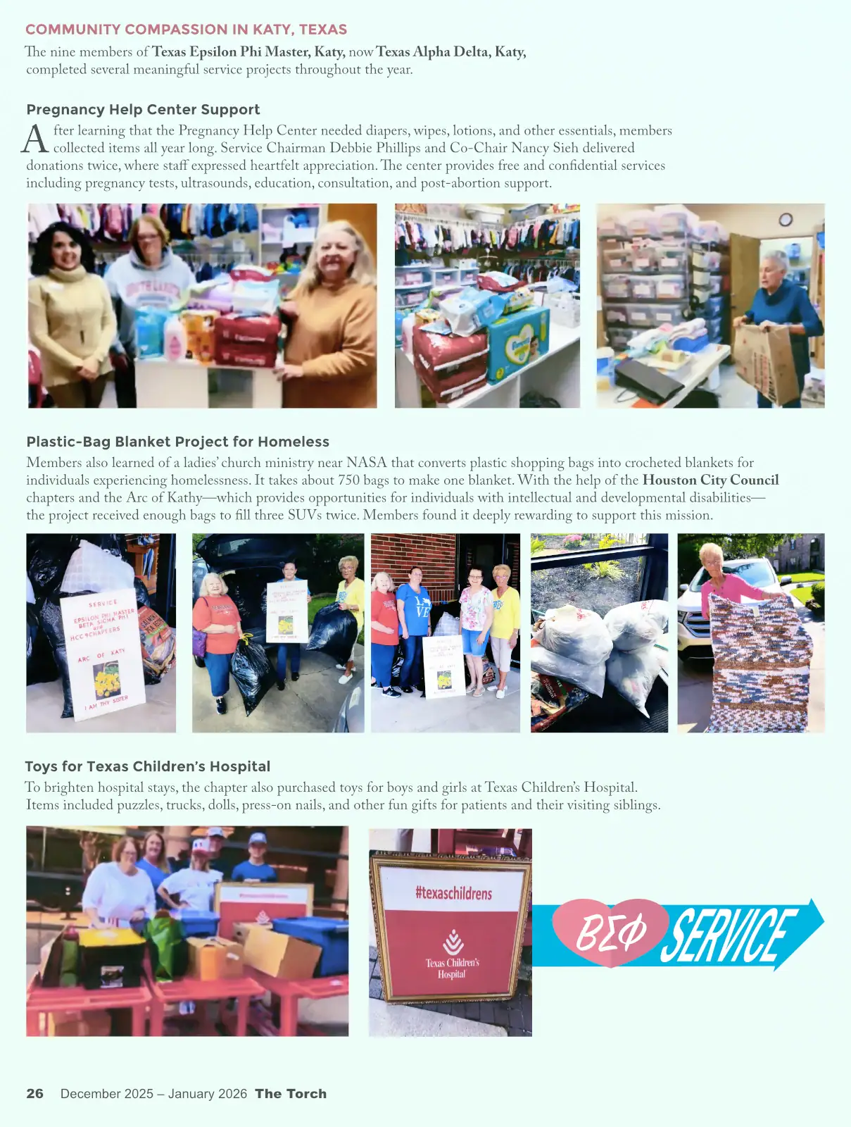 A collage-style image showcasing community projects with people and donated items.