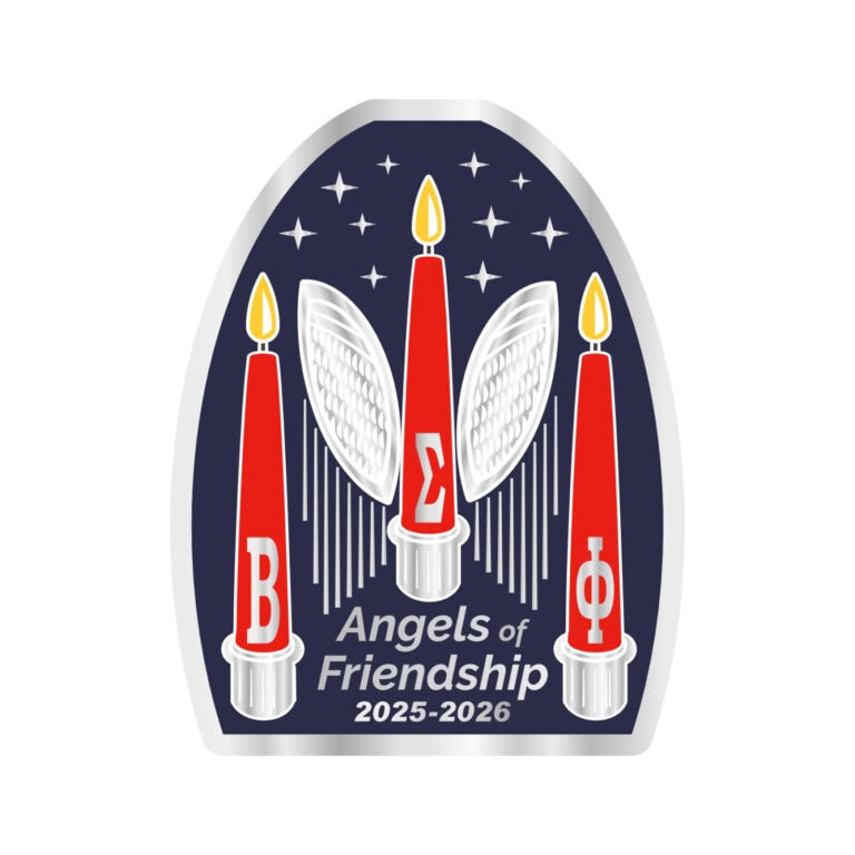 Memorial badge with candles and angel wings, symbolizing friendship and unity for 2025-2026.