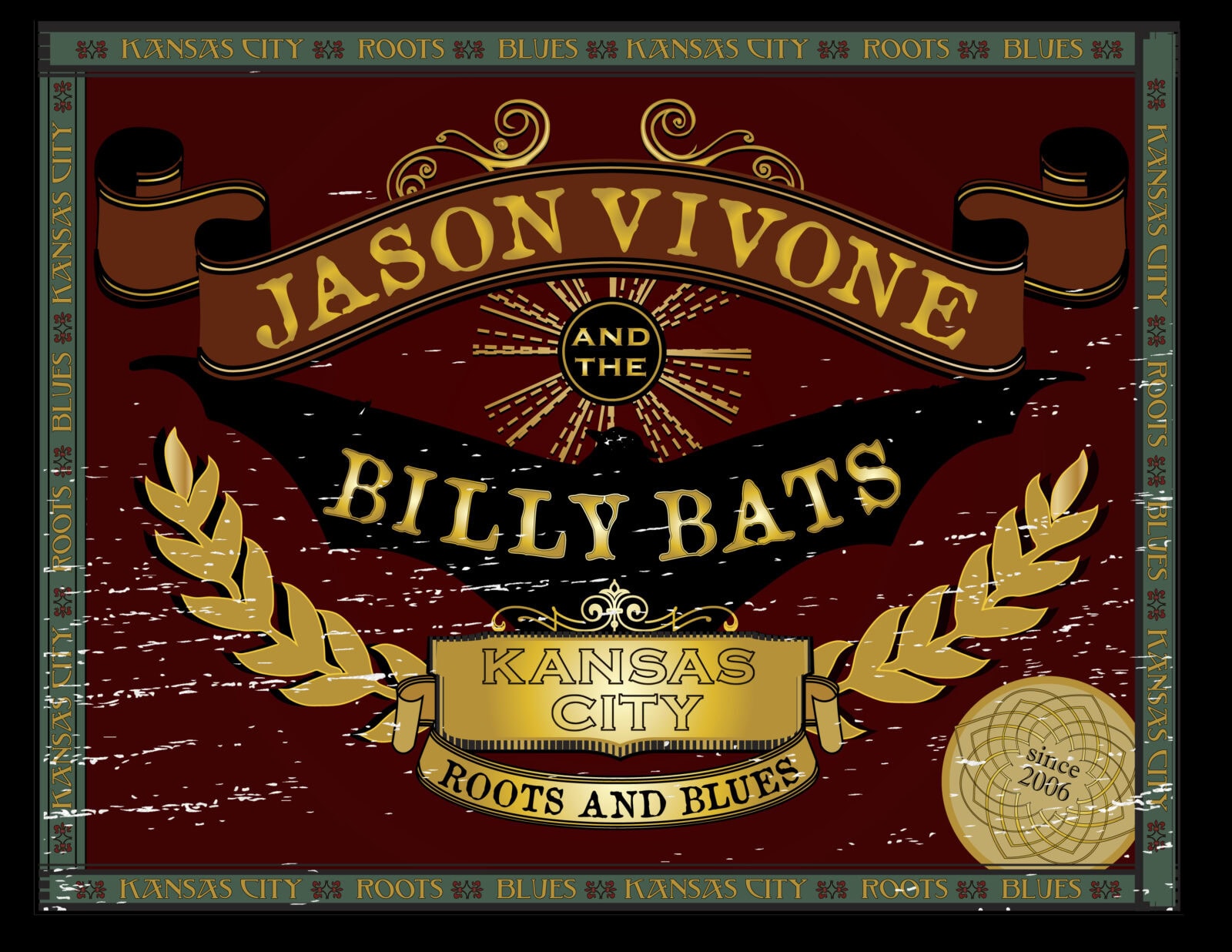 Vintage Kansas City blues band logo with branding elements and decorative details.