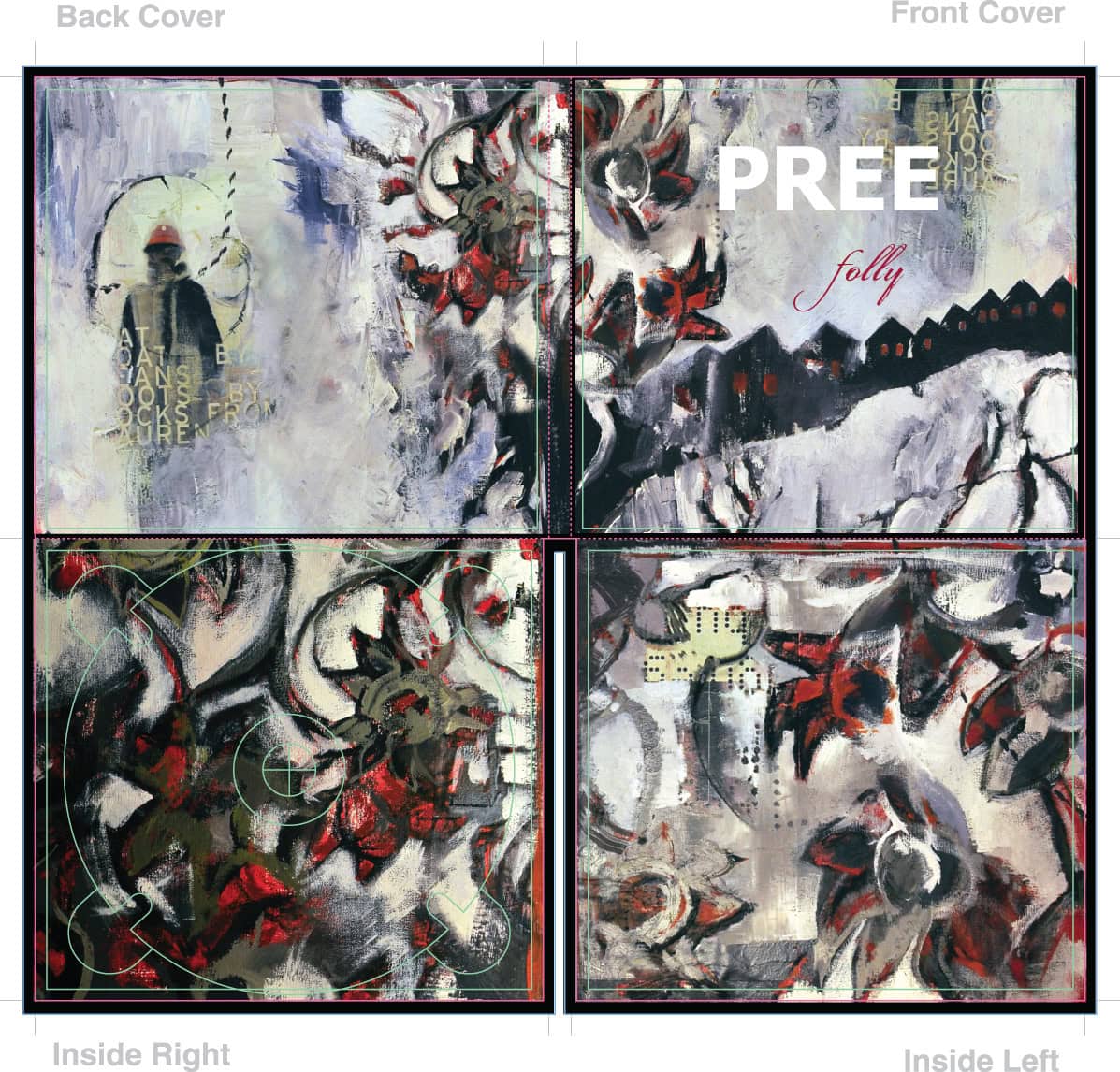 Abstract mixed media artwork with dynamic shapes and layered textures.