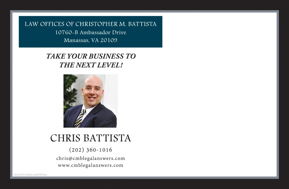 Professional business card design for legal firm with branding, logo placement, and contact info.